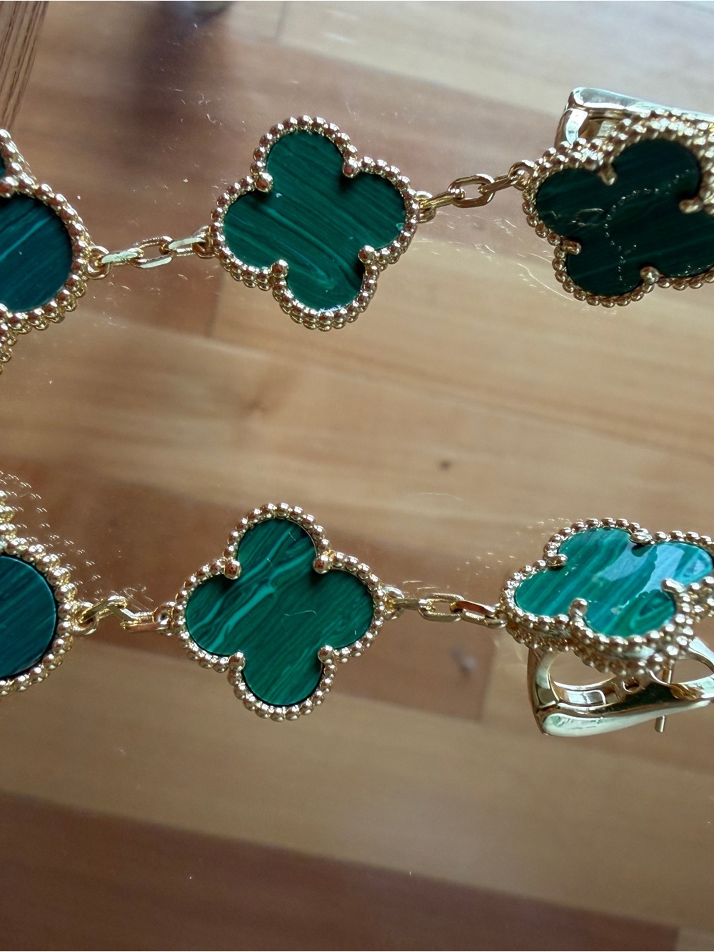 Gold Clover-Link Green Stone Bracelet - Women Jewelry